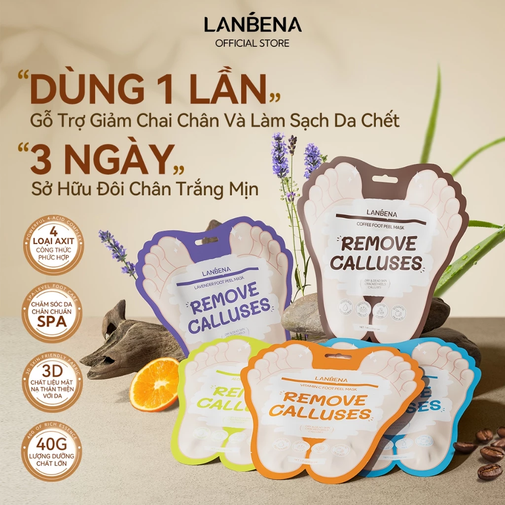 LANBENA Combo mặt nạ chân dạng lột (5pcs) -hỗ trợ bong tế bào chết,làm mềm vết chai sần,chăm sóc chân như ở spa Skincare