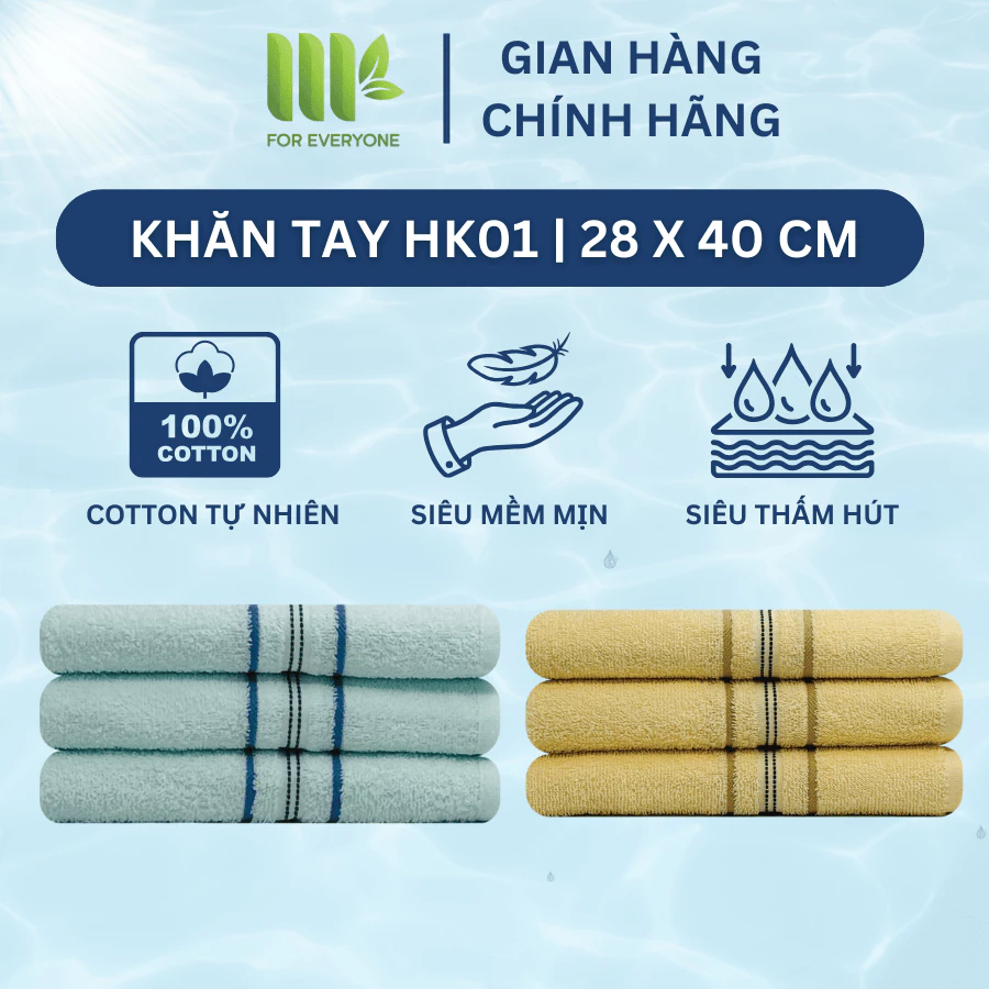 Khăn Tay Cotton Siêu Thấm Hút HK01 | Thương Hiệu MK | 100% Cotton | Cỡ Nhỏ: 28 x 40 cm | Nhiều Màu