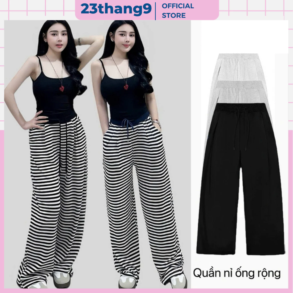 Quần ống rộng chất nỉ 2 da lưng cao bản to phối dây dày mịn không xù phong cách hàn quốc loại 1 23thang9 06