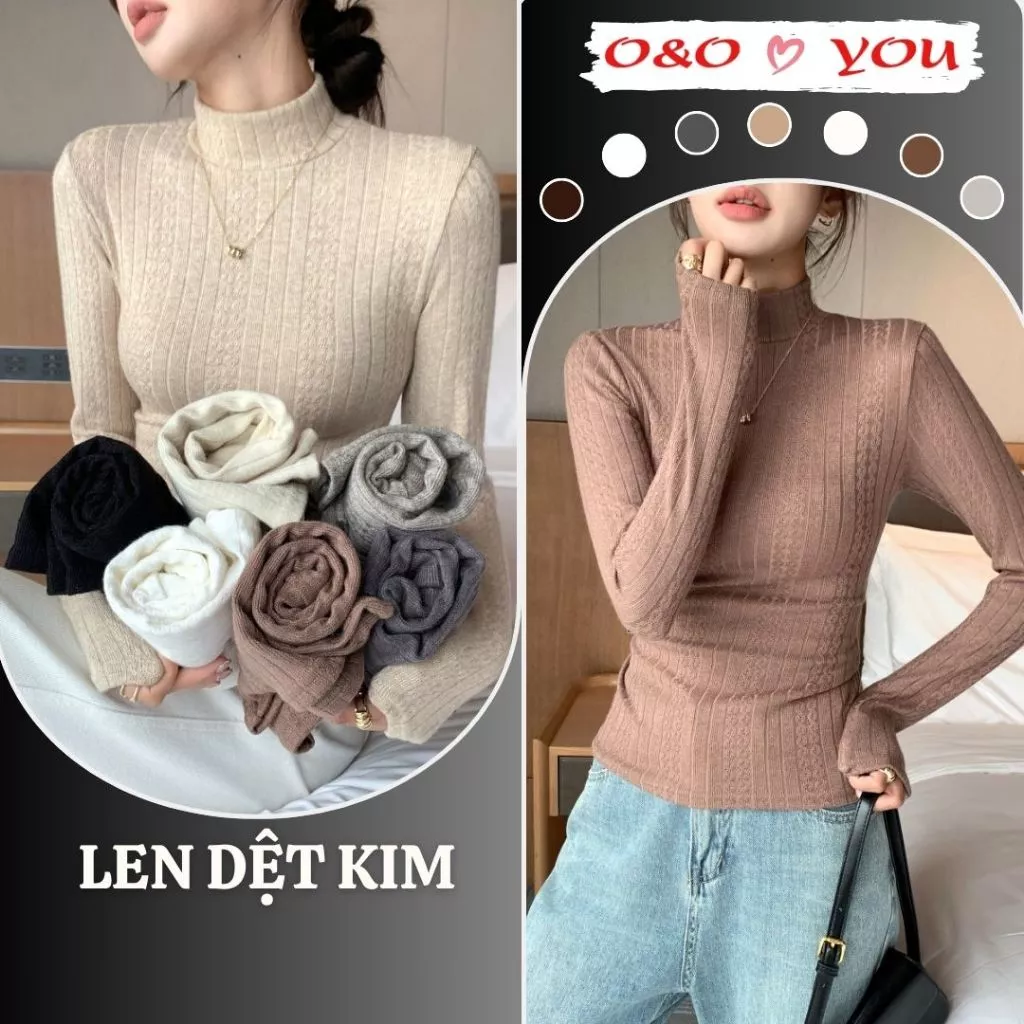 H332 Áo Cổ Lọ Nửa Cao Len Dệt Kim Mỏng Nhẹ Co Giãn Tốt, Giữ Ấm, Không Xù, Dễ Phối Đồ Mùa Lạnh
