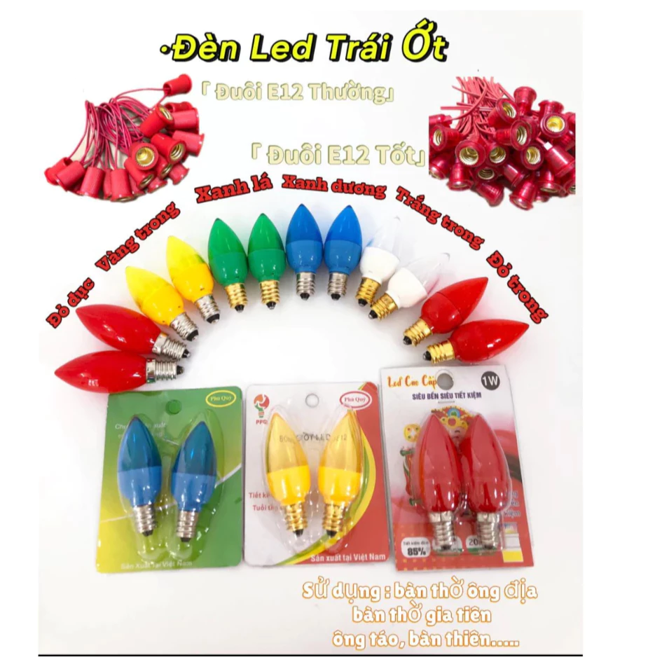 [Mua 2 giảm 3k]Bóng Đèn Led Trái Ớt Gắn Bàn Thờ Bàn Gia Tiên Thần Tài 1W Tiết Kiệm Điện Đuôi E12 Thưởng Tặng