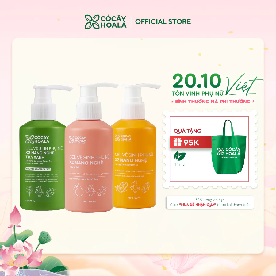 Dung Dịch Vệ Sinh Cỏ Cây Hoa Lá Gel x2 Nano Nghệ Làm Sạch Ngừa Vi Khuẩn 150ml Cho Mẹ Bầu