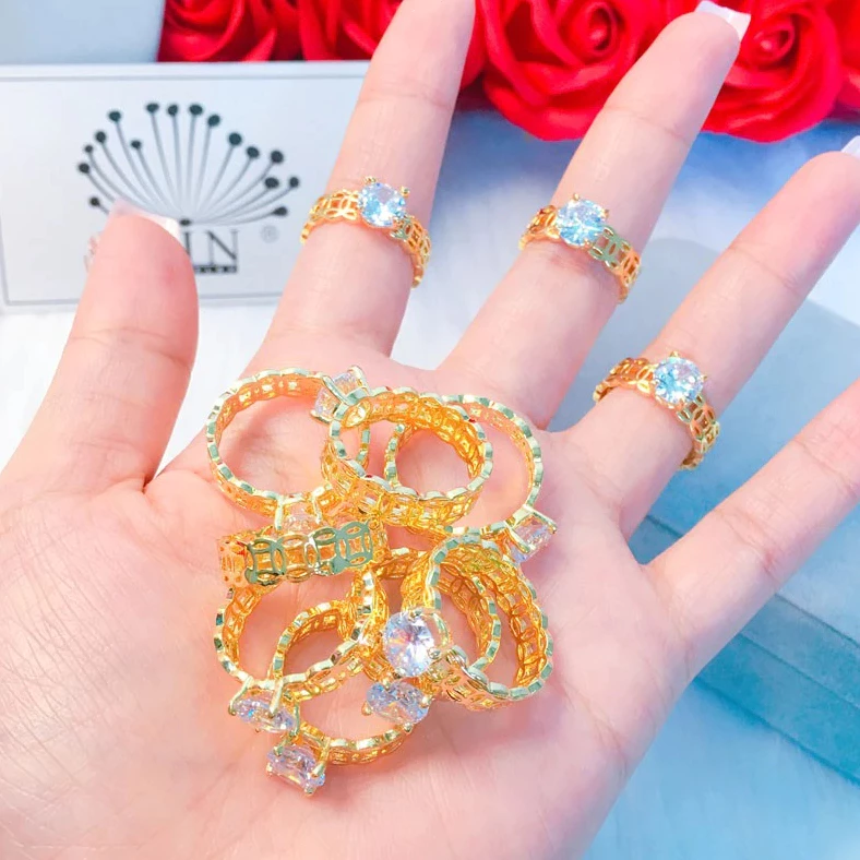 Balltest🎨Nhẫn nữ cao cấp, nhẫn tiền đính đá may mắn, thiết kế cao cấp