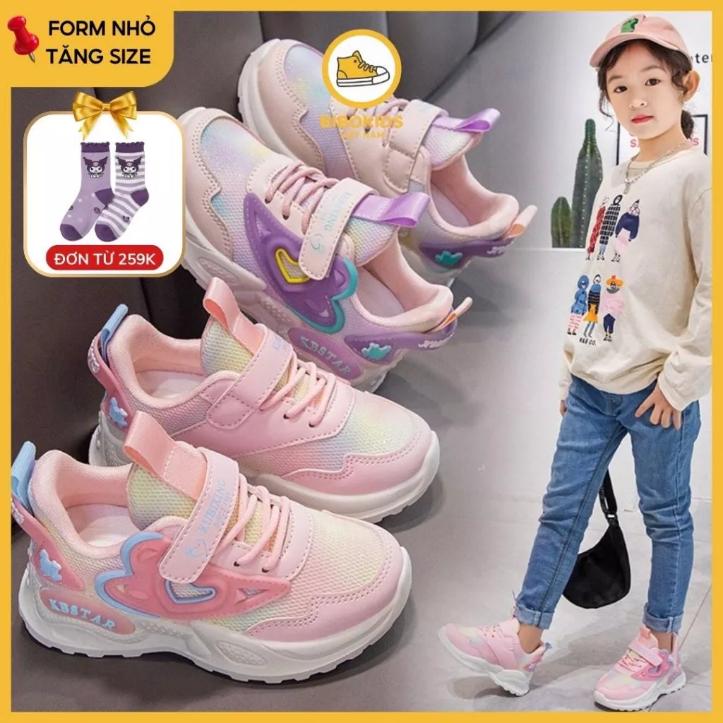 Giày thể Thao Bé Gái Cao Cấp, Siêu Nhẹ Thoáng Khí Màu Hồng, Dành Cho Bé Đi Học Đi Chơi - GG23