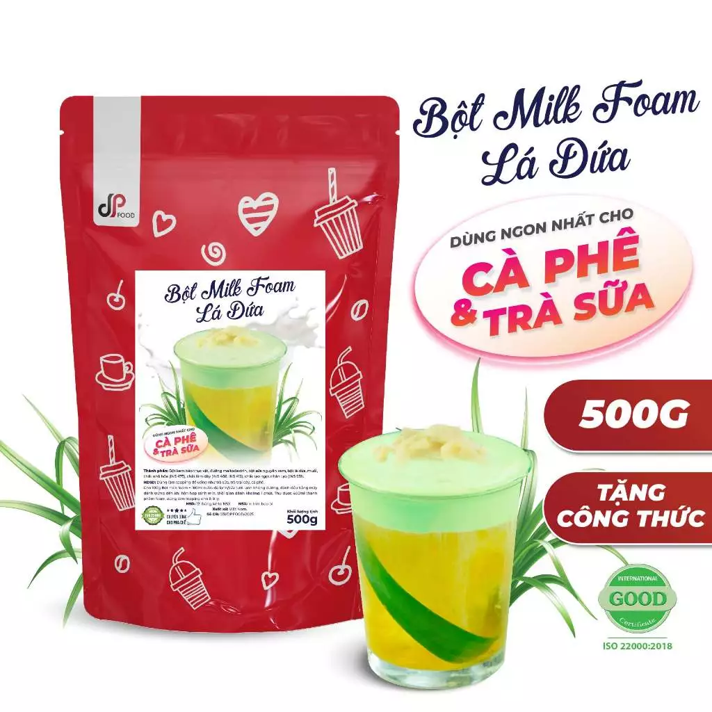 Bột Milk Foam Lá Dứa (Lá Nếp) DPFOOD 500G - Sánh Mịn, Thơm Béo, Đậm Đà - Dùng Cho Trà Sữa, Cà Phê