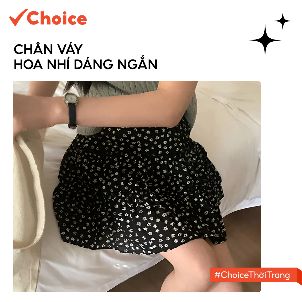 [Choice] Chân Váy NH53 Hoa Nhí Đen, Bèo Tầng, Dáng Ngắn