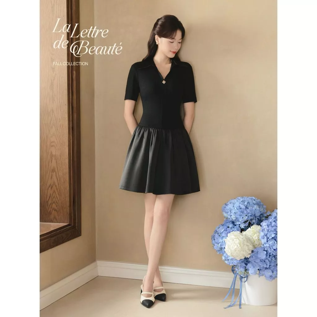 Váy đầm nữ Mini Lyzie Dress BEAUTEBYV dáng ngắn xòe cổ đức chữ V thanh lịch