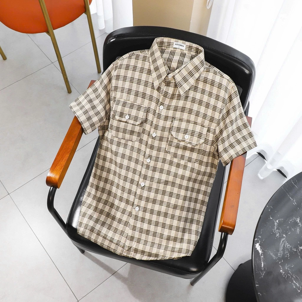 áo sơ mi nam nỉ tay ngắn kẻ caro,chật vải nỉ dày dặn,thiết kế phong cách trẻ trung