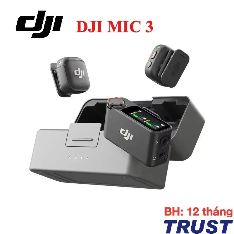 DJI Mic 3 - Bộ Micro Không Dây Nhỏ Gọn - Khử Ồn Thông Minh - Pin 28 Giờ - Sạc Nhanh 3C - AMOLED