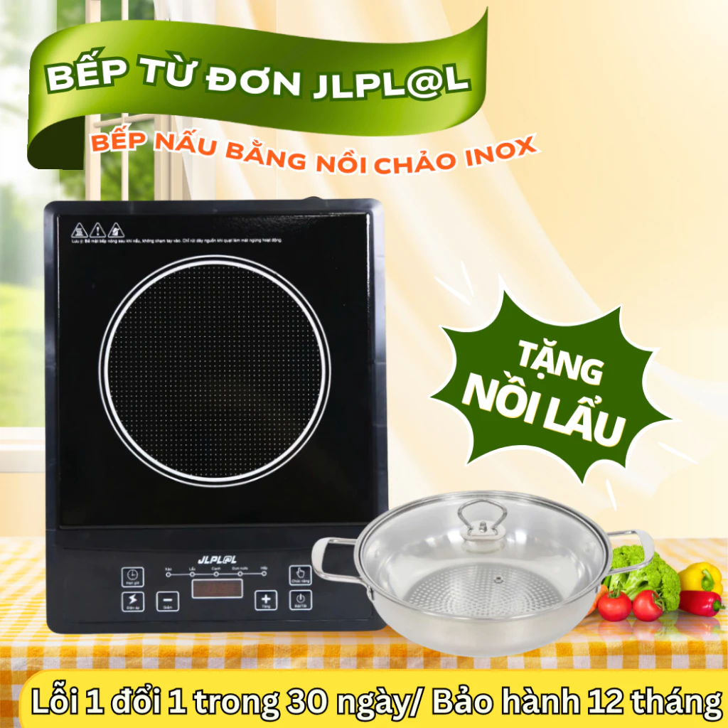 Bếp từ đơn JLPL@L công suất 2000W, 5 chế độ nấu, tiết kiệm điện, tặng kèm nồi lẩu, bảo hành 12 tháng