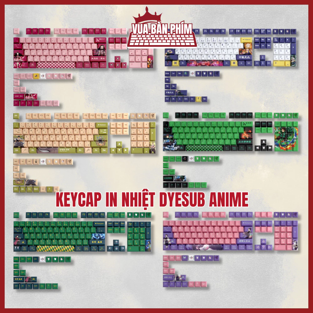 Tổng hợp keycap anime in nhiệt dyesub thanh gươm diệt quỷ , chất liệu pbt , profile cherry , đầy đủ layout bàn phím cơ