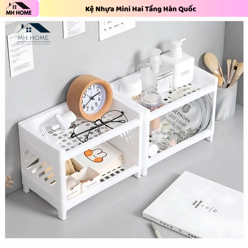 Kệ Nhựa Mini 2 Tầng Hàn Quốc Đựng Đồ Đa Năng Siêu Xinh Kệ Xếp Gọn Trang Trí Để Bàn Đồ