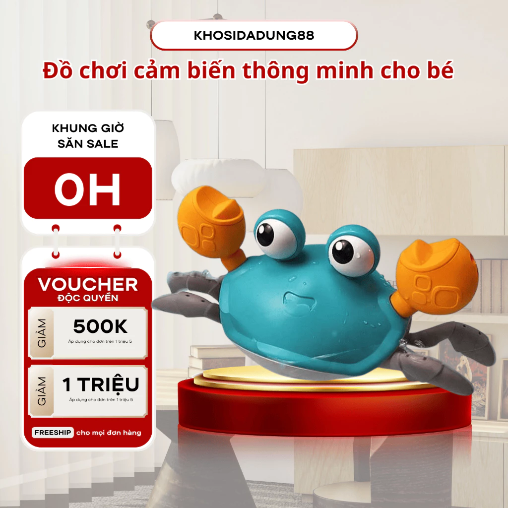 Đồ Chơi Con Cua Cảm Biến Thông Minh Tự Tránh Trướng Ngại Vật Chạy Bằng Pin Có Đèn Và Phát Nhạc