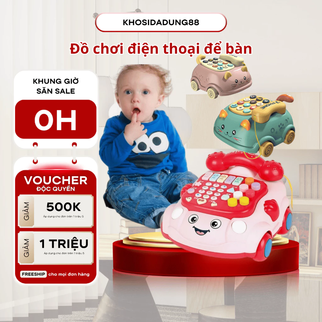 Đồ chơi điện thoại để bàn cho bé, đồ chơi  âm nhạc phát triển giác quan giúp bé phát triển toàn diện