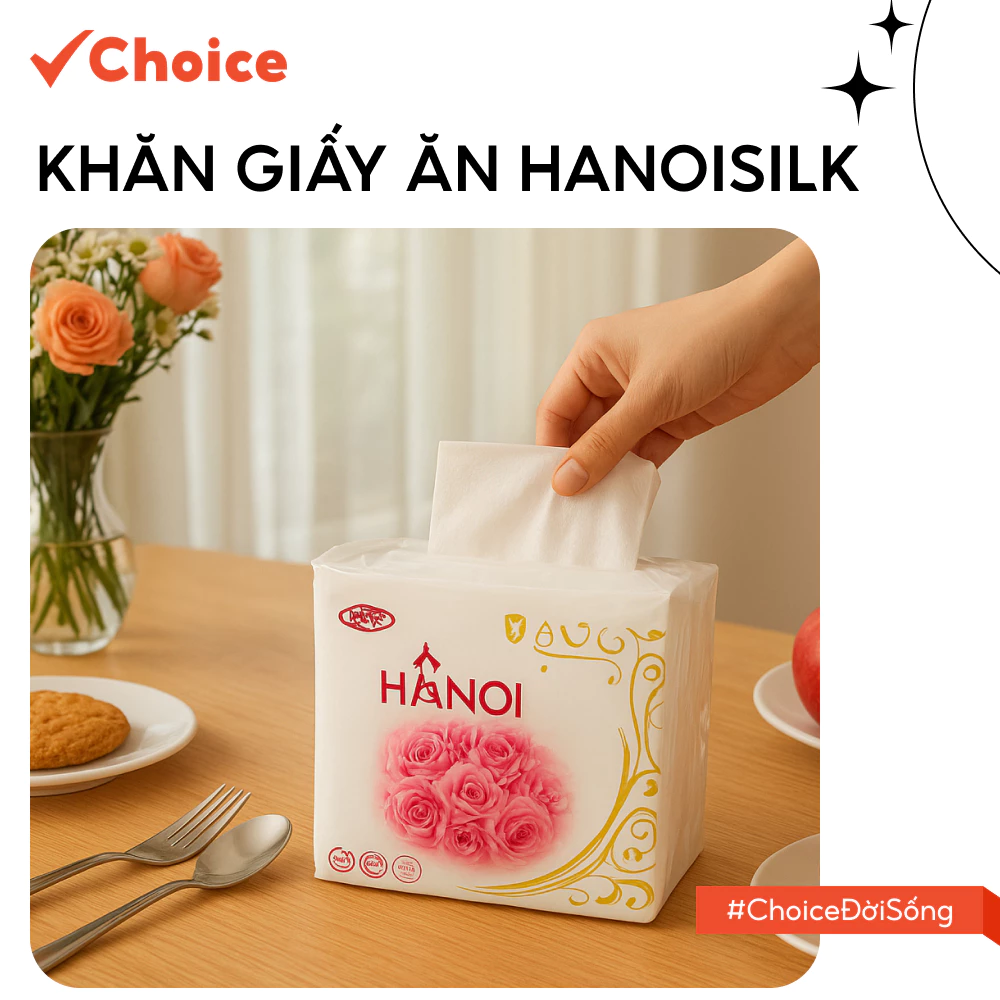 [Choice] Khăn Giấy Ăn Hanoisilk 8936017990183 Napkin 100 Tờ 2 Lớp, Chất Lượng Tiện Dụng Tiết Kiệm