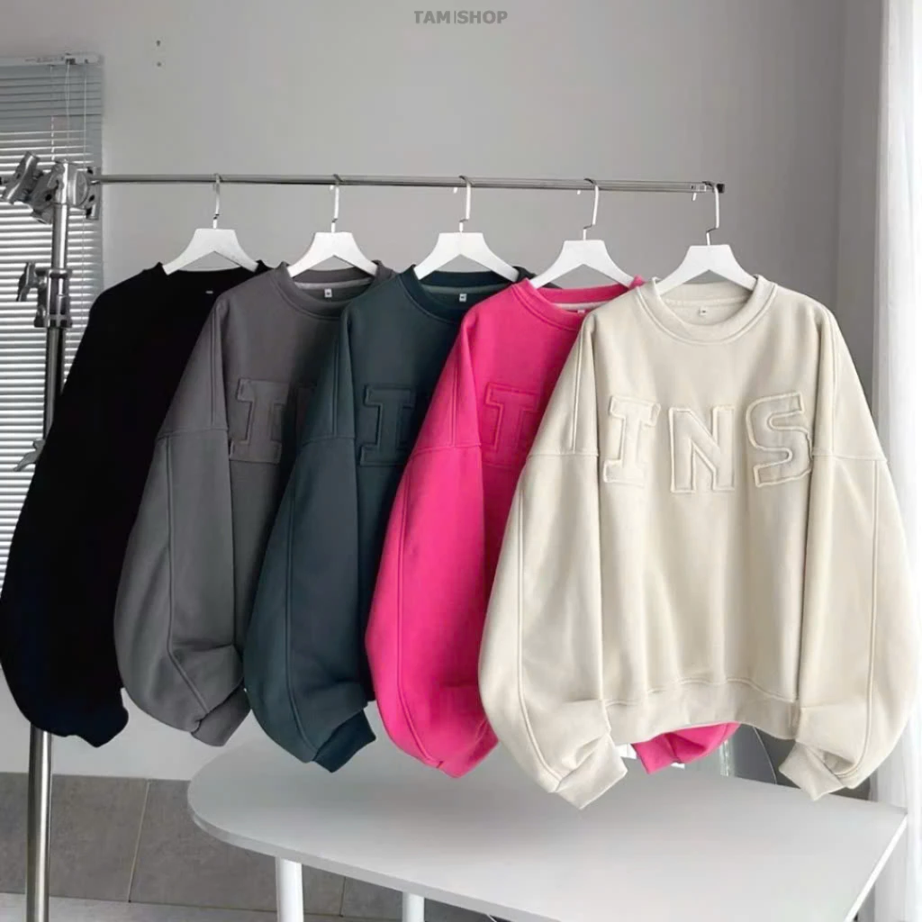 Áo nỉ mặc ấm thu đông hè cho cặp đôi [lẻ] 5 màu trẻ trung, áo sweater cổ tròn thêu chữ nổi INS SSL