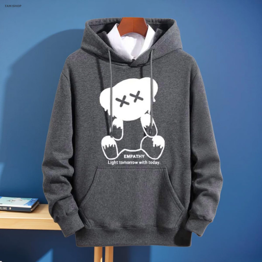 Áo Hoodie nam nữ form to nỉ In hình GẤU EMPATHY Phong Cách Thời Trang Hàn, ao khoác tay dài chống nắng phối nón C1