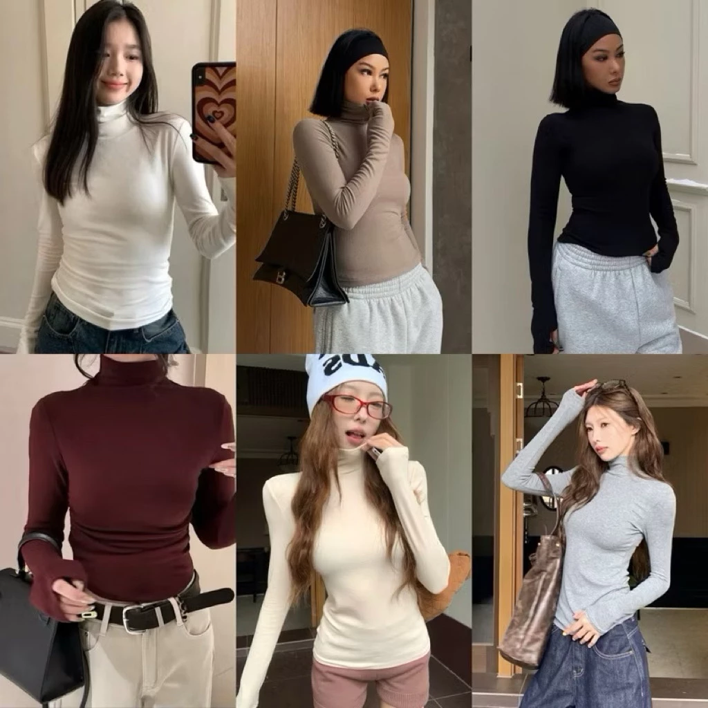 Áo thun cổ lọ 8p dài tay giữ nhiệt cổ lọ cao 8cm co giãn chất cotton nhuyễn mềm mỏng mịn
