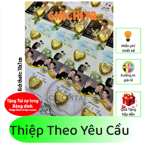 Set 50 Thiệp cảm ơn IN THEO YÊU CẦU dùng làm quà cưới, sinh nhật, sự kiện Tặng túi  (chưa bao gồm kẹo socola)