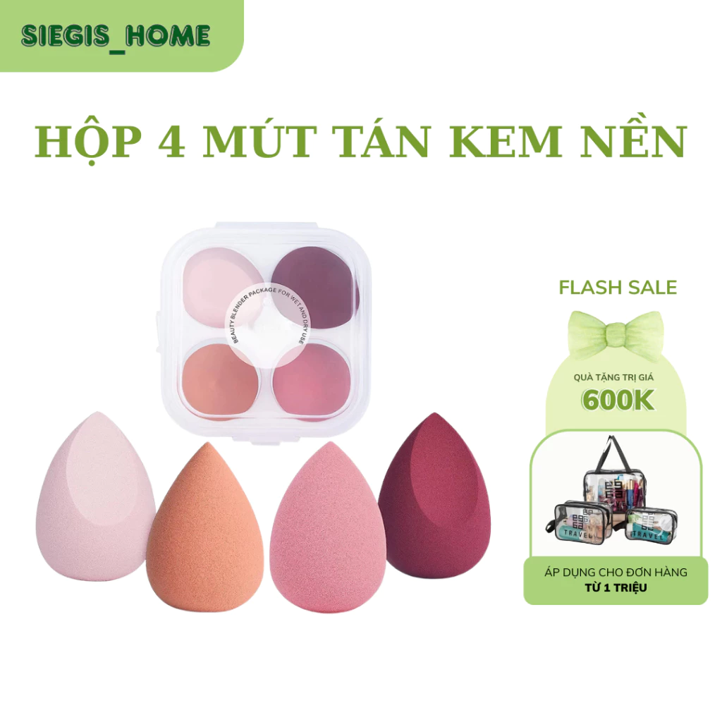 Hộp 4 Mút Tán Kem Nền Trang Điểm Dễ Tán Mềm Mại - Mút Tán Kem Nền Set 4 Chiếc Tặng Kèm Hộp