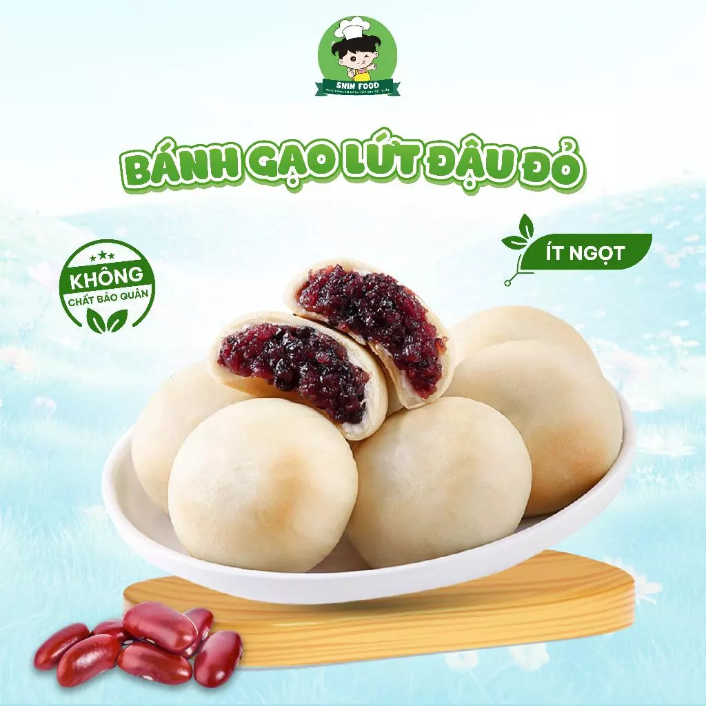 Bánh Gạo Lứt Khoai Mỡ Đậu Đỏ Ít Đường Shin Food Mềm Dẻo Thơm Ngon, Bánh Gạo Lứt Đậu Đỏ Ăn Kiêng Healthy