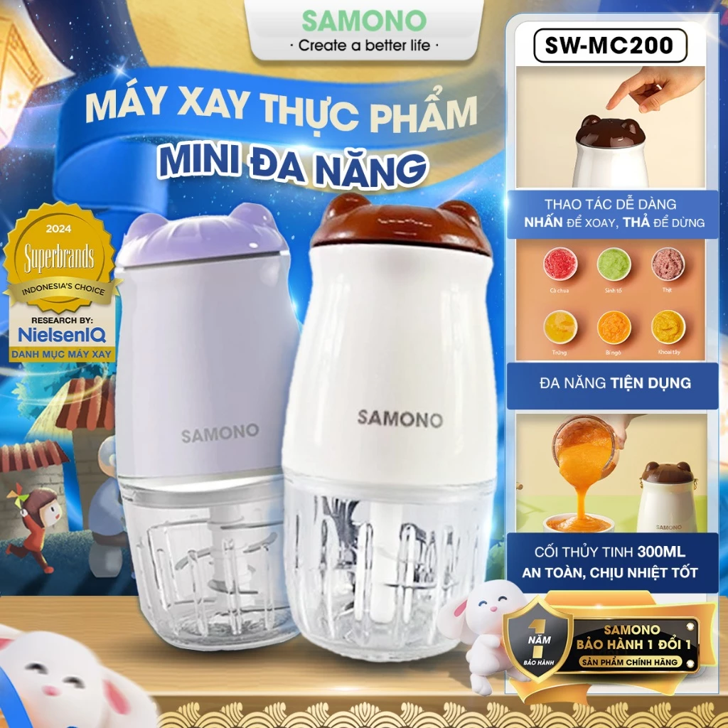 (BH 1 Năm) Máy xay thực phẩm mini đa năng Samono SW-MC200, 6 lưỡi dao, dung tích 300ml, công suất 200W