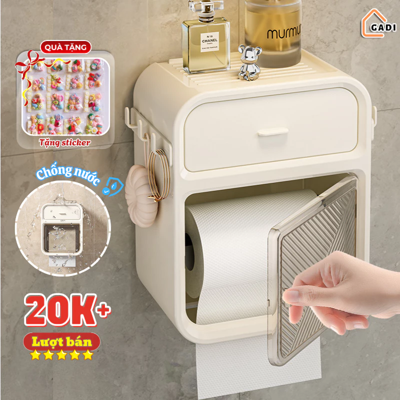 Hộp đựng giấy vệ sinh GADI treo tường 2 trong 1, hộp đựng giấy đa năng treo tường chất liệu ABS + PP cao cấp chống nước