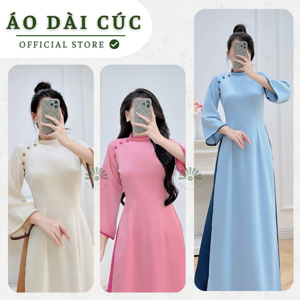 [SẴN HÀNG] Áo dài trơn cổ lệch, chất liệu tây thi, co giãn thấm hút mồ hôi tốt - Áo Dài Cúc