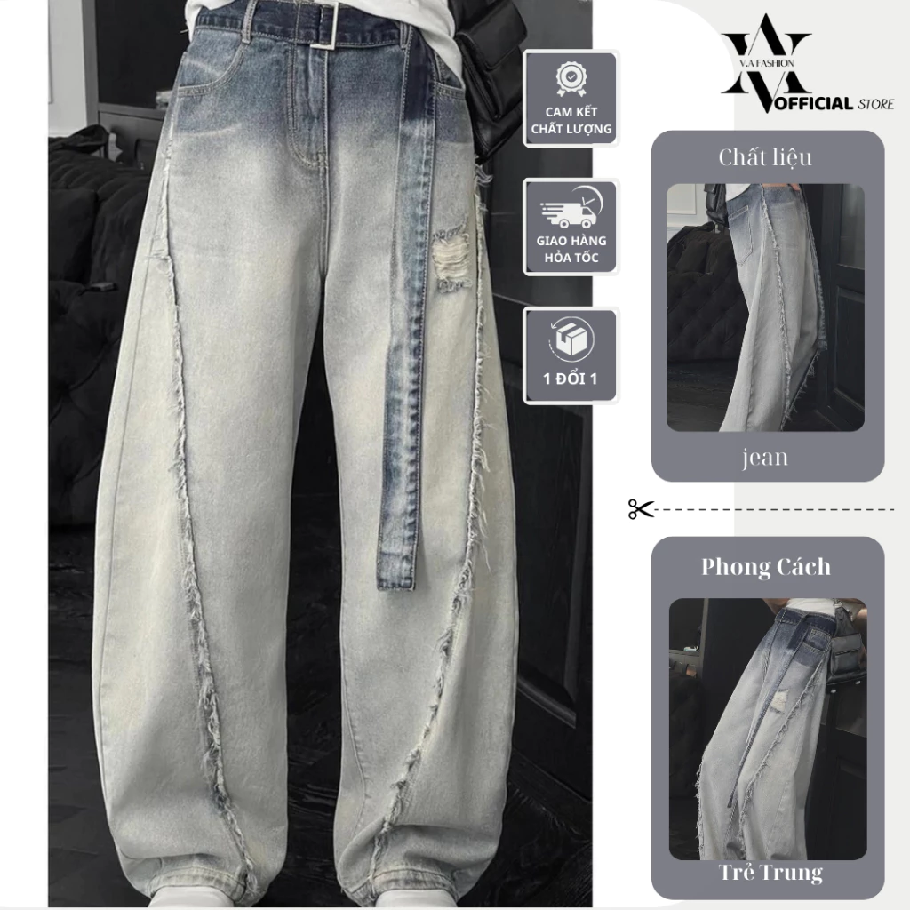 V.A FASHION Quần Jean Loang Màu 2 Tone Nam Nữ Phong Cách Độc Đáo Tặng Dây Nịt Thời Thượng Cho Nam Và Nữ
