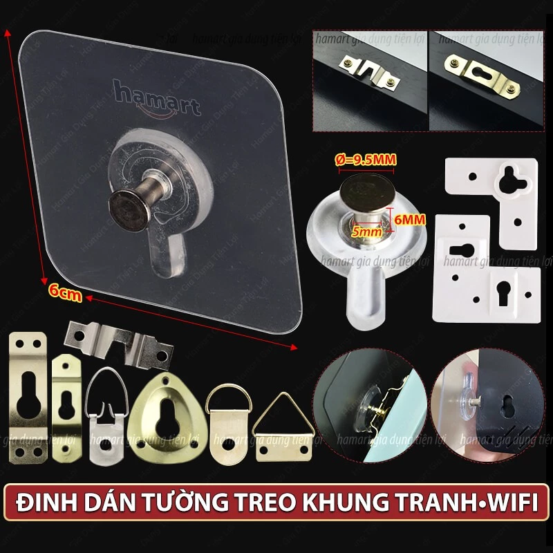 Đinh Móc Treo Khung Tranh Ảnh Không Khoan Dán Tường Đa Năng Vít Treo Cục Wifi Gương Nhà Tắm Đồng Hồ