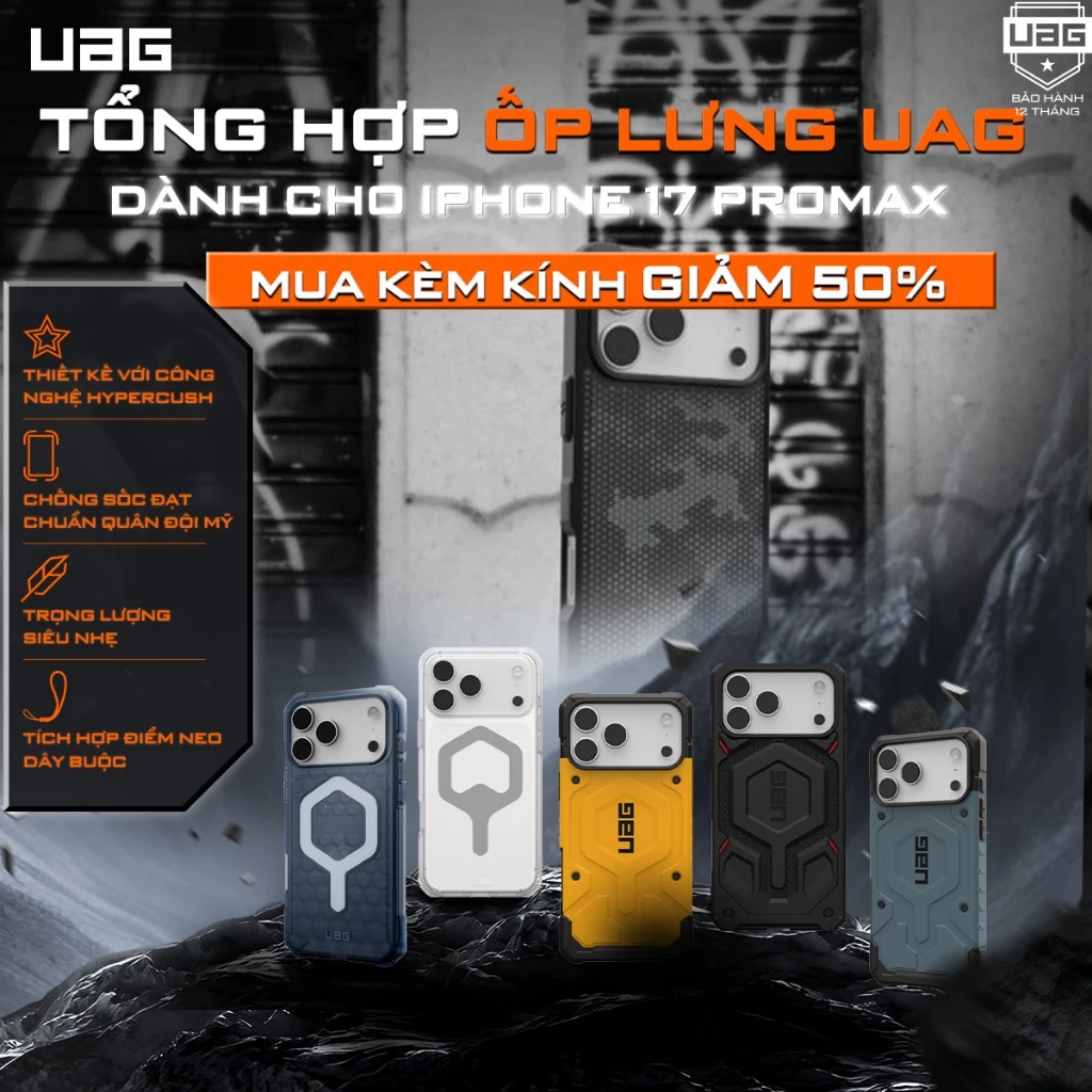 [iPhone 17 Pro Max] Ốp lưng UAG chính hãng chống sốc chuẩn quân đội, hỗ trợ sạc từ tính