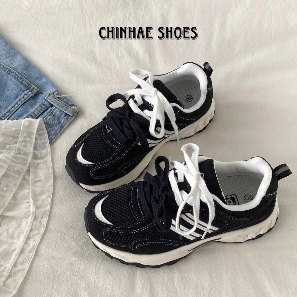 Giày sneaker thể thao dáng chạy lưới thoáng khí 2 sọc tăng chiều cao 4cm cho nữ phong cách trẻ trung khoẻ dạo phố G113