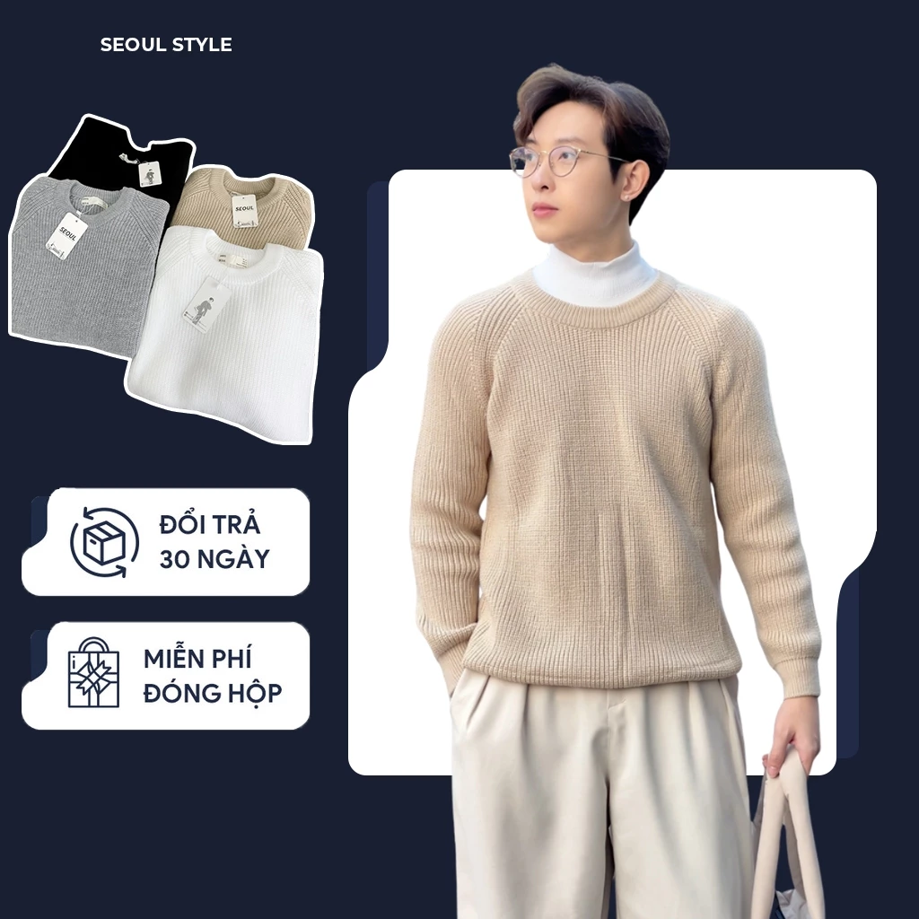 Áo len cổ tròn dài tay SEOUL chất len dệt lông thỏ, dày dặn, giữ ấm tốt phom dáng hàn quốc trẻ trung
