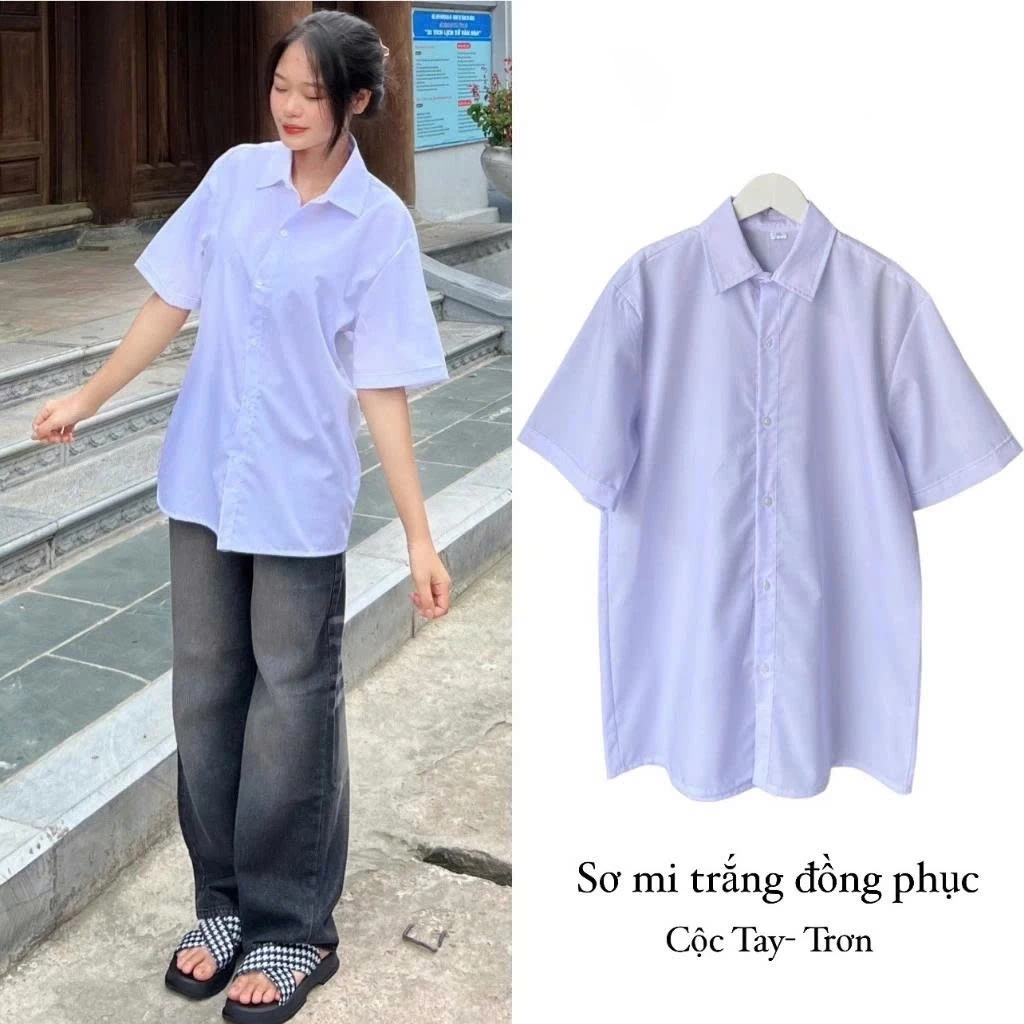 Áo Sơ Mi Trắng Học Sinh, Áo Đi Học Cộc Tay, Dài Tay Cho Nam Nữ độ tuổi học sinh