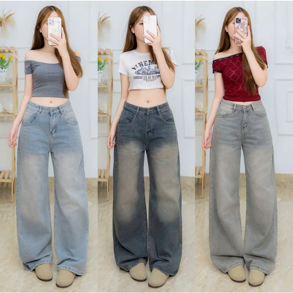 Quần Jean Nữ Ống Suông Wash 3 Màu – Quần Jeans Nữ Cạp Cao Dáng Rộng Hàn Quốc