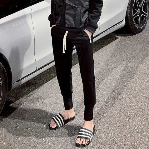 Quần jogger dài nam dsqq nỉ da cá trơn phối túi khoá zip D2 cạp chun dây rút be dài ống bó quần cạp chun co dãn