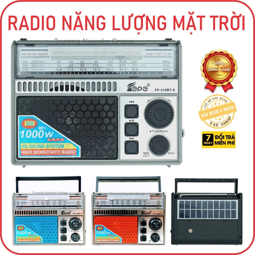 📻Đài Radio Sạc Pin Năng Lượng Mặt Trời🌞-3 Băng Tần FM/AM/SW-Đọc Usb Thẻ nhớ-Bluetooth-Công Suất Lớn Fp310BTS