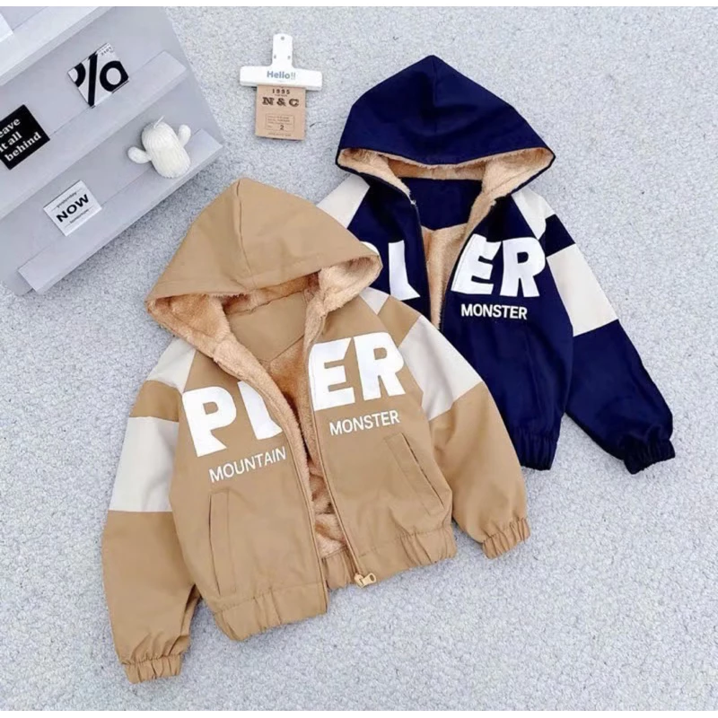 (PIER) Áo khoác Gió lót lưới-lót lông cho bé trai bé gái Thời trang thu Đông pha tay Bo chun