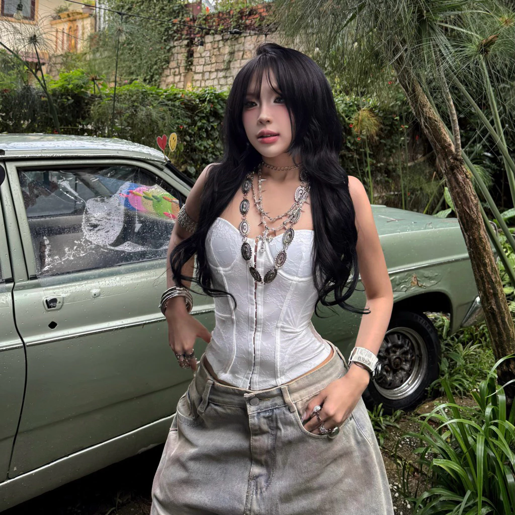 [ 𝐇𝐎𝐋𝐘 𝐂𝐎𝐑𝐒𝐄𝐓 ] Áo corset ôm body ren mắc cài trước , slimfit chiết eo tôn dáng , co dãn nhẹ | BY DANEJI