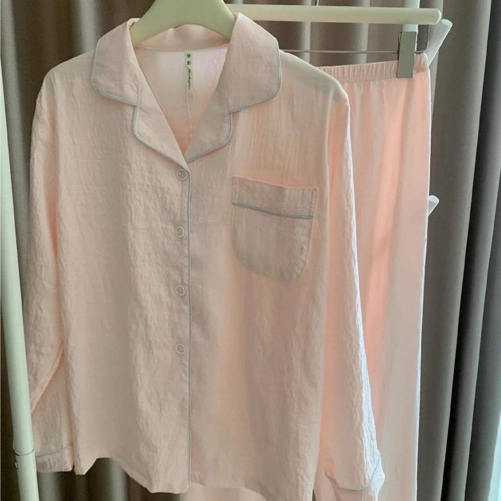 𝐂𝐡𝐚𝐫𝐥𝐨𝐭𝐭𝐞.𝐨𝐝_ Bộ Ngủ Pyjama Dài Tay Màu Pastel Trơn Đơn Giản Chất Đũi Thun Mây Mềm Nhẹ QC
