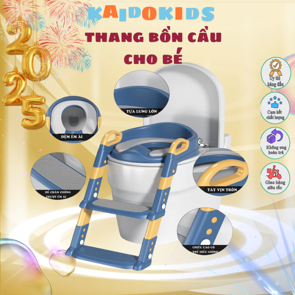 Thang Bô Vệ Sinh Kèm Bệ Lót Thu Nhỏ Bồn Cầu Có Tay Vịn Gấp Gọn An Toàn Cho Bé Yêu 2025 MHP