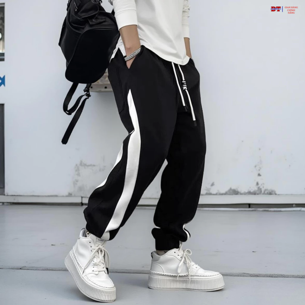 Quần DRAGON Bo Gấu Chất Nỉ Bông Dày Dặn unisex dáng dài nam nữ phối sọc basic 2025 - DTB k1