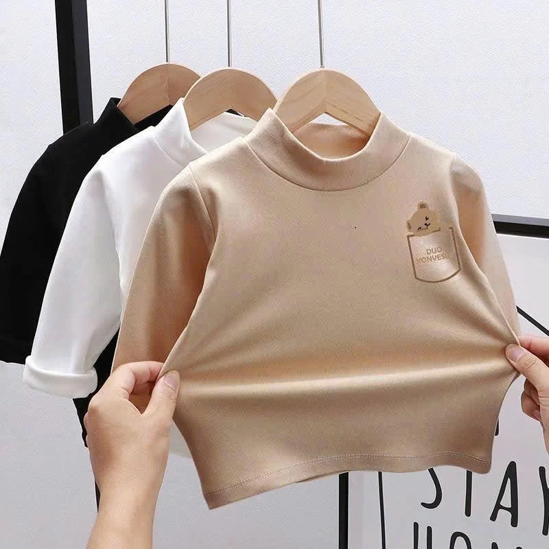Áo Dữ Nhiệt Cổ Cao Họa Tiết Gấu Nâu Chất Liệu Nỉ Vừa Cho Bé Mặc Thu Đông 8-20kg