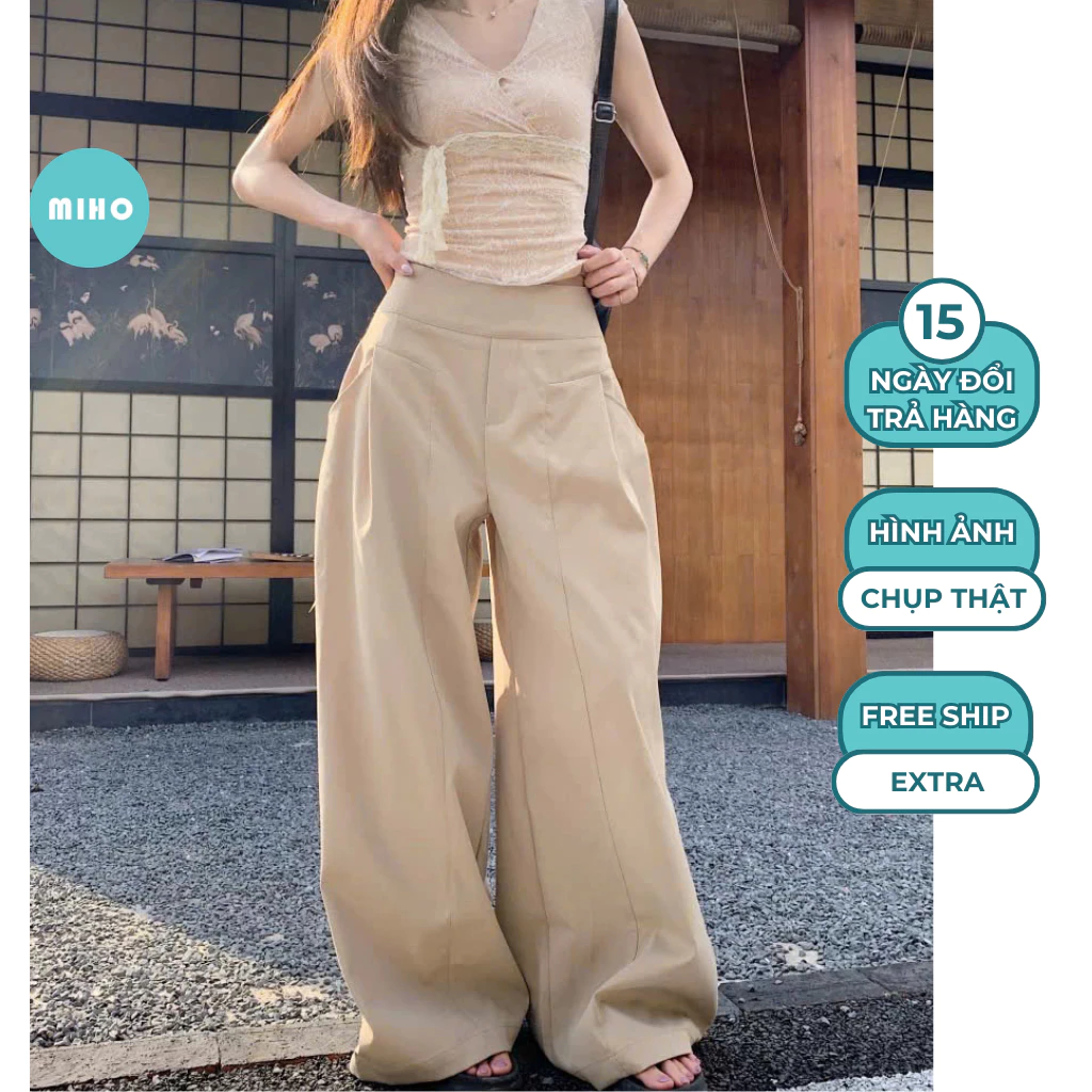 Quần kaki dáng rộng khoá sườn Miho House