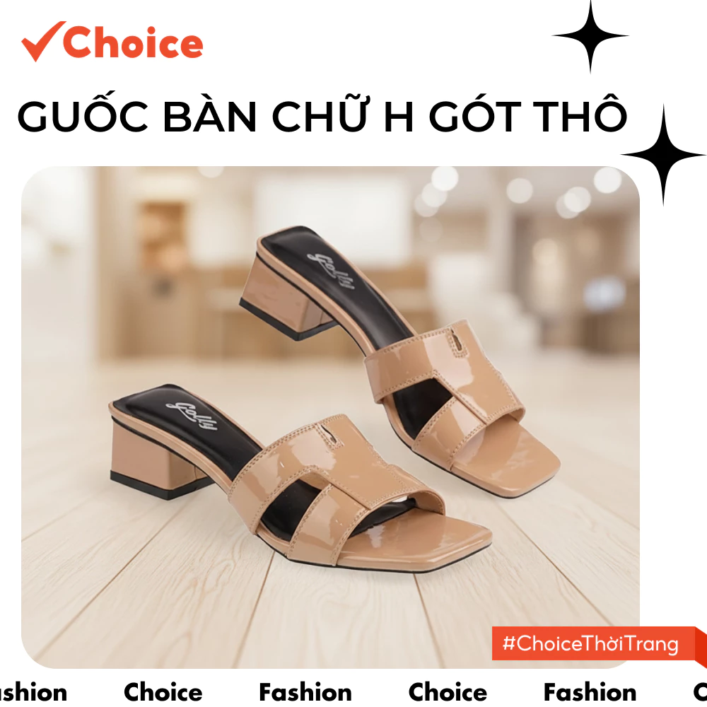 Guốc chữ H Choice SC6721 đế vuông màu kem