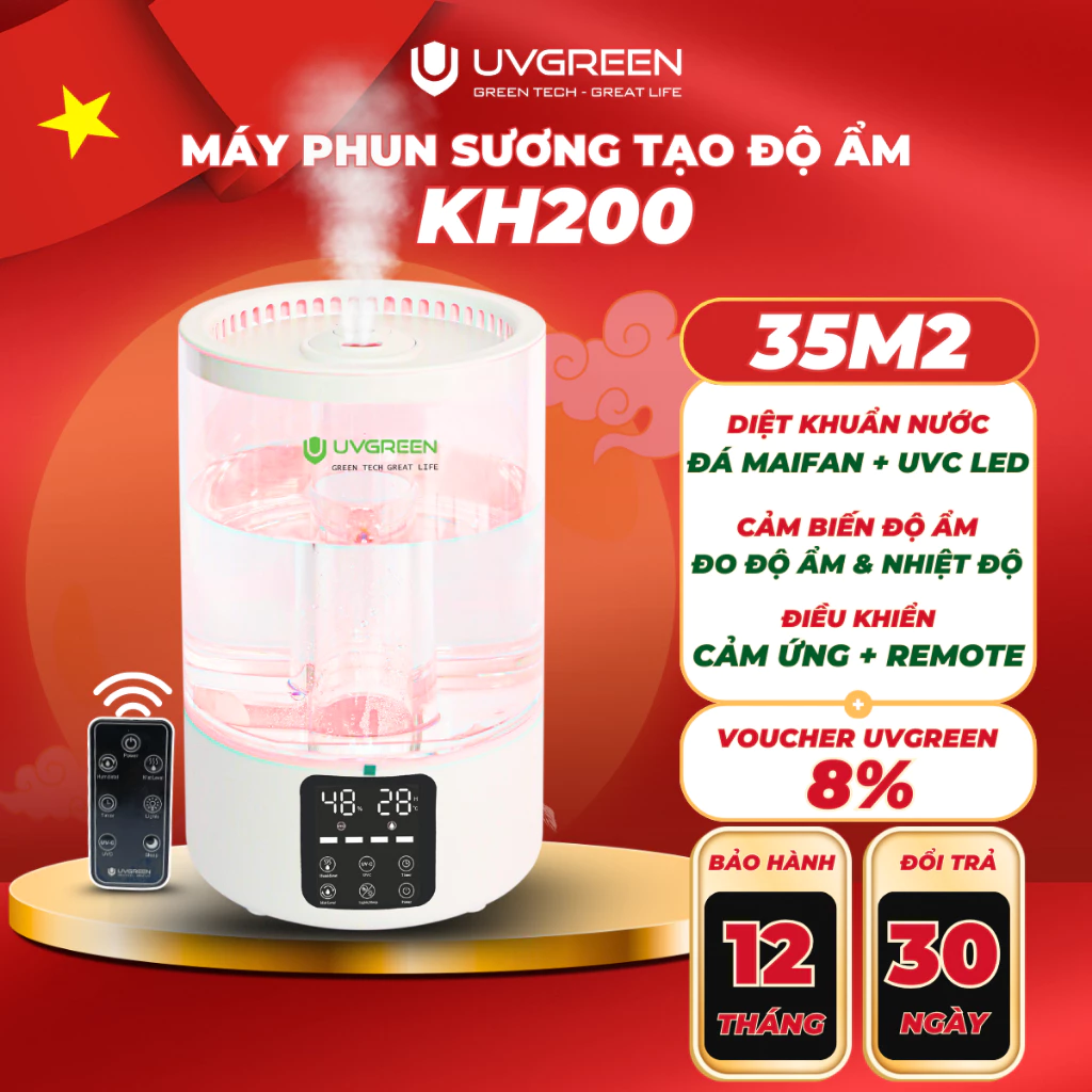 [UVG] Máy Phun Sương Tạo Ẩm Không Khí UVGREEN KH200, 5L, Phun Sương Mịn, UVC Diệt Khuẩn Nước, Xông Tinh Dầu