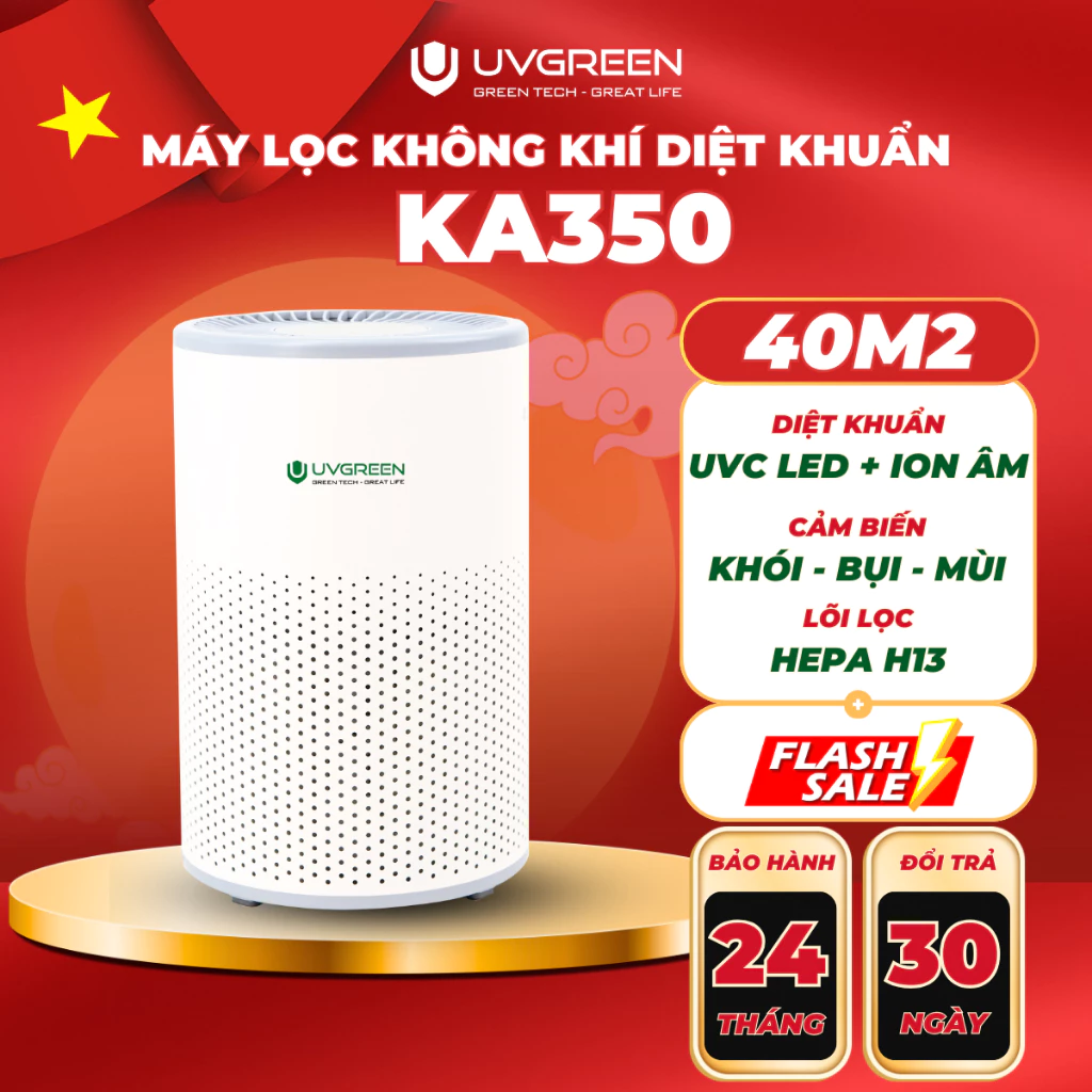 [UVG] Máy Lọc Không Khí Diệt Khuẩn UVGREEN KA350 UVC 40m2, Công Nghệ UVC Led & Ion Âm, Lọc Bụi Mịn