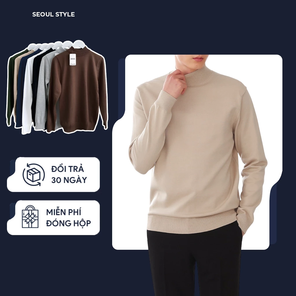 Áo len cổ lửng nam dài tay SEOUL chất liệu len dệt kim cao cấp mềm mịn, giữ nhiệt tốt, không bai xù - SEOUL