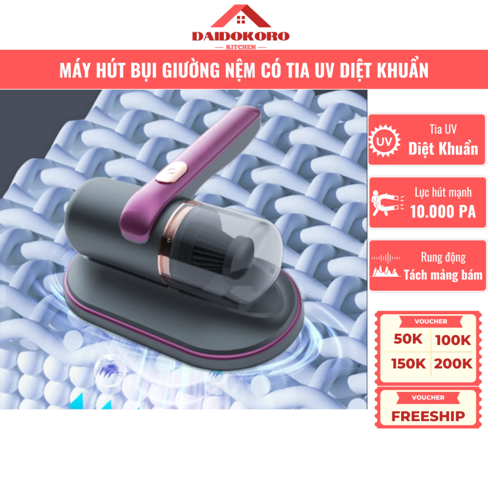 Máy Hút Bụi Giường Nệm Có Tia UV Diệt Khuẩn Hút Lông Chó Mèo Cầm Tay Làm Sạch Bụi Ga Giường