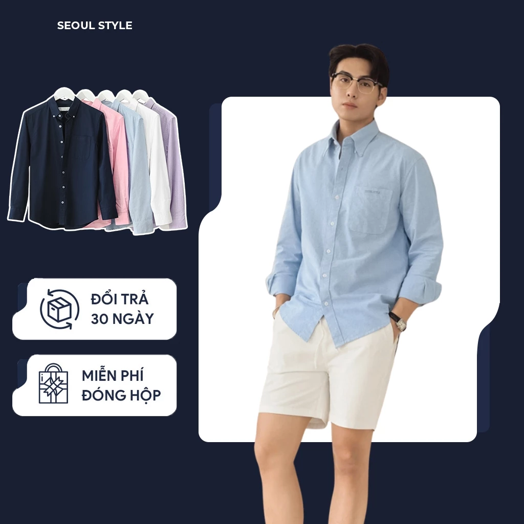 Áo sơ mi nam tay dài vải Oxford trơn phiên bản cao cấp, phom dáng hàn quốc trẻ trung, thanh lịch - SEOUL